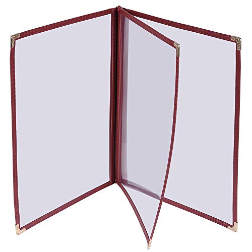 30 Pack of WeChef Menu Cover 3 Page 6 View Double Stitch Trim Fits 8.5X14 Paper Transparent Cafe Restaurant Burgundy