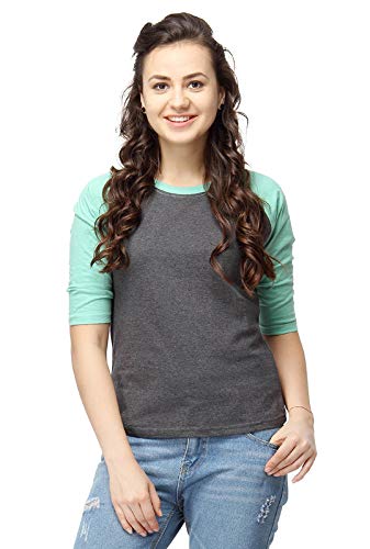 Image of PINACOLADA Women's Raglan Sleeve Top for Casual Wear | Crew Neck | Short Sleeve | Poly Cotton Top Crafted with Regular Sleeve & Comfort Fit for Everyday Wear
