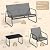 Gizoon 4 Piece Patio Furniture Set, Outdoor Conversation Set, with Glass Coffee Table, Loveseat, 2 Single Chairs, All Weather Textile Fabric, for Backyard, Balcony, Lawn, Garden, Poolside, Grey