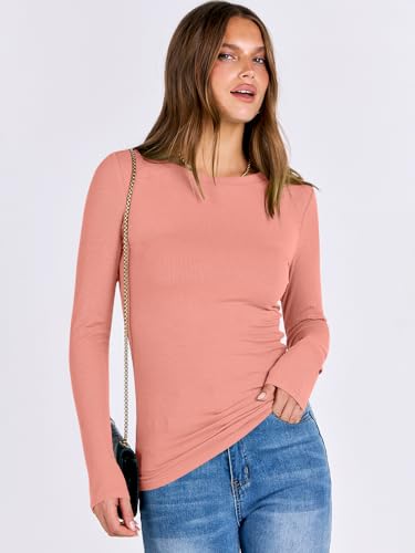 Image of ANRABESS Women Long Sleeve Shirts Rib Knit Slim Fit Tops Basic Tee Spring Outfits Casual T-Shirt Underscrubs Layer Clothes