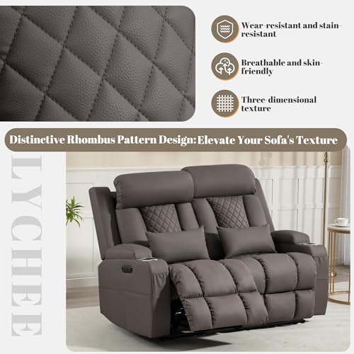 Image of Zero Wall Hugger Power Reclining Loveseat with Adjustable Headrest, Power Loveseat Recliner Sofa with USB&Type-C Ports, Wall Hugger Reclining Loveseat for Living Room (PU Brown, 2 Seater) | Cat-Proof Leather