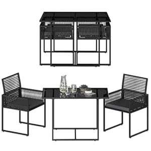 3-TLG Garten-Essgruppe Kynaris, Esstisch mit 2 Stühlen, gartenmöbel Sitzgruppe Polyrattan mit Kissen, Gartenlounge, Balkomöbel Set, schwarz