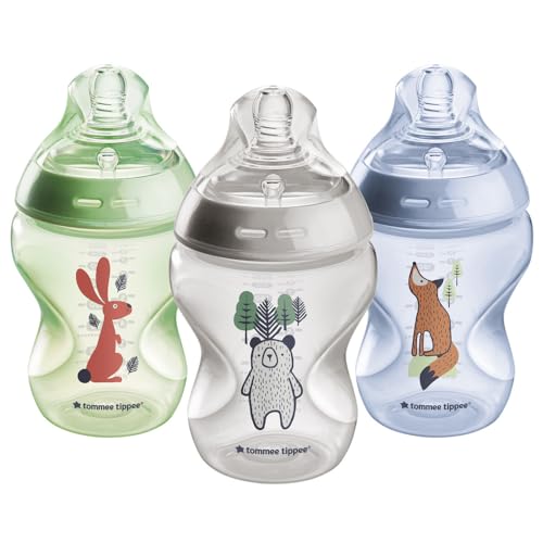 Image of Tommee Tippee Closer to Nature Baby Bottles, Woodland Friends | Breast-Like Nipple, Anti-Colic Valve (9oz, 3 Count)