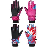 Honoson 2 Pairs Kids Snow Gloves Winter Waterproof Kids Ski Gloves for Boys Girls Outdoor Toddler Snowboard Warm Youth Clothe(Bright Pattern,10-15 Years)