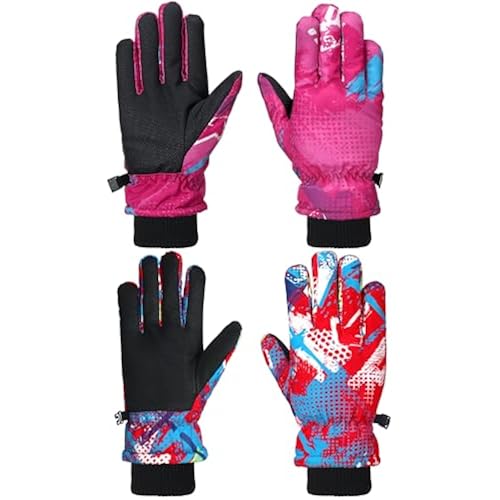 Honoson 2 Pairs Kids Snow Gloves, Winter Waterproof