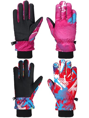 Honoson 2 Pairs Kids Snow Gloves Winter Waterproof Kids Ski