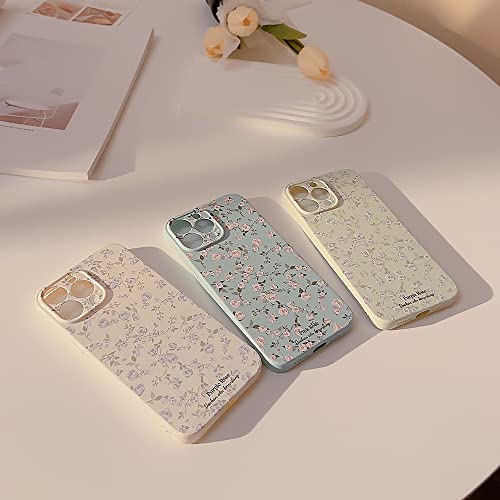 Ownest Compatible with iPhone 14 Pro Case Vintage Floral Rose Pattern Cute Design for Women Girls Fashion Slim Soft Flexible TPU Rubber for iPhone 14 Pro-White