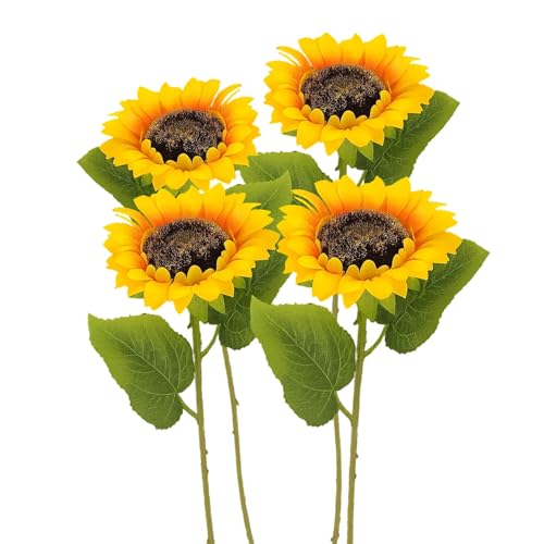 BbiuRer 4 Künstliche Sonnenblumen, Sonnenblumen Deko Für Hochzeit, Party, Wohnung, DIY, 45 cm Höhe, 10 cm Durchmesser