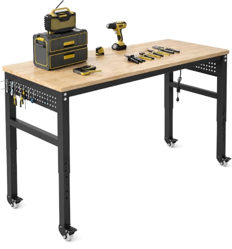 DNYKER 48" Adjustable Heavy Duty Workbench with Power Outlets & Pegboard