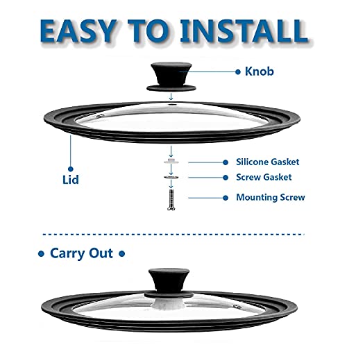 Nbftltop 2-Piece Tempered Glass Universal Lid Set, Multi-Sized Frying Pan Pot Lids With Silicone Rim Steam Vented Holes For 7 To 11 Inch Cookware, Dishwasher Safe Replacement Lids Gray Black #TOP3