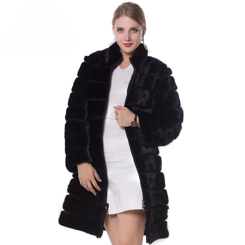 Alice Fan Luxury Genuine Mink Fur Coat for Women Real Fur Overcoat