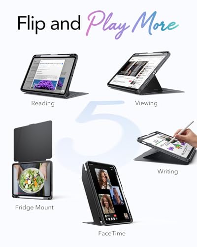 Image of ESR for iPad Air 11 Inch Case M4 /M3 /M2 (2026 /2025 /2024), iPad Air 5th /4th Gen (2022 /2020), Vertical Stand Cover, Multi Stand Angles, Ultra-Stable Case with Pencil Holder, Flip Series, Black
