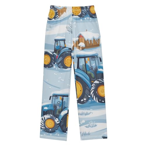 ZZXXB Winter Tractor Snow Boys Long Pants Soft Trousers Elastic Waist Kids Lounge Bottoms with Pockets S-XL