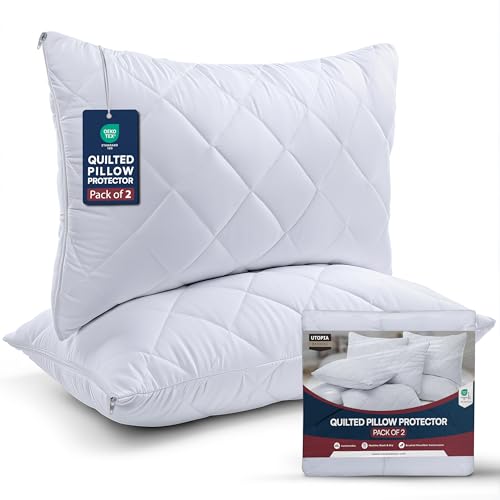 Utopia Bedding Pillow Protector 50x75 cm Quilted Zippered, Soft & Breathable Microfiber Pillowcase Protectors (White, 50x75 cm (2 Pack - White))