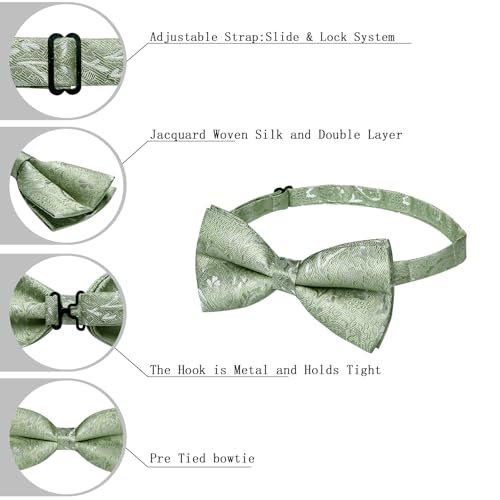 Image of DiBanGu Pre-Tied Bow Ties for Men Silk Adjustable Tuxedo Bowties Pocket Square Cufflinks Set with Lapel Pin Jacquard Woven