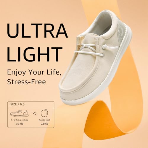 Image of STQ Slip on Canvas Shoes for Women's Arch Support Loafers Comfort Orthopedic Sneakers for Foot Pain Relief Beige US 9