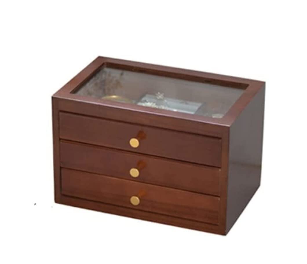 XBTGS Caja para reloj, organizador de relojes, joyero, aretes, collares, caja de almacenamiento para escritorio, caja de almacenamiento de madera maciza, caja de almacenamiento de vidrio, cajas de