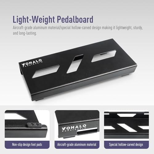 VOHALO Mini Guitar Pedal Board Case Aluminium Pedalboard Gitarren Effektboard mit Pedal Tape, Kabelbinder, Patchkabel Schwarz