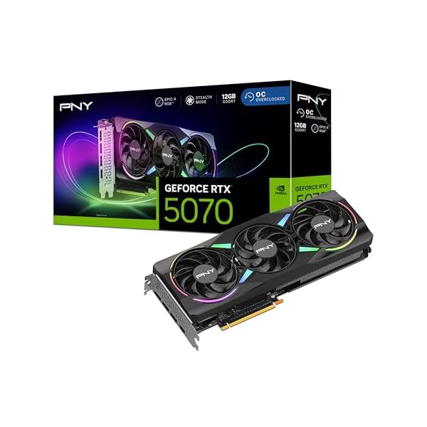 PNY Tarjeta Gráfica GeForce RTX™ 5070 12GB ARGB OC DLSS 4 Triple Ventilador