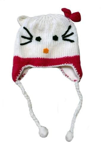 Bonnet d'hiver pour fille avec cache-oreilles blanc Hello Kitty pour la récré