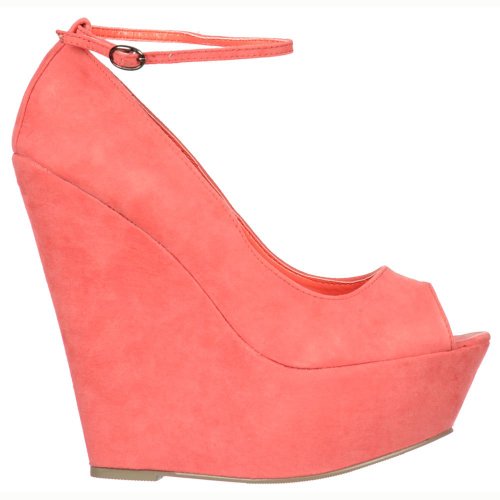 Onlineshoe Señoras Mujeres Coral Wedge Peep Toe con Cierre de Tiras-Ante Talón Suede - Gamuza Coral UK3 - EU36 - US5 - AU4