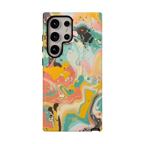 Coque Samsung S24 Ultra rigide brillante turquoise avec motif abstrait coloré