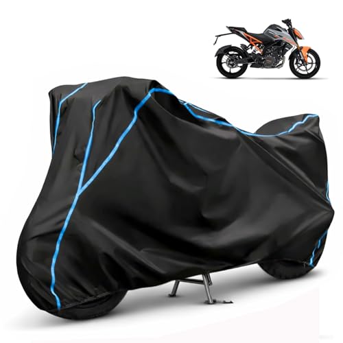 Image of Compatible with KTM 160 Duke Waterproof Two Wheeler Bike Body Cover Water Resistant, Heavy Duty, UV Rays, Dust & Scratch Protection for All-Modal & Variants (Black,Sky Blue Piping)