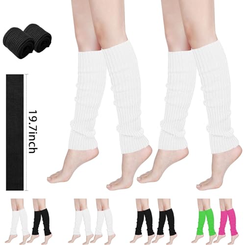 Image of Buauty Leg Warmers for Women 80s 90s Outfit Fashion Neon Ribbed Leg Socks Fashion Y2k Neon Accessories Sports Yoga (2 Pairs)