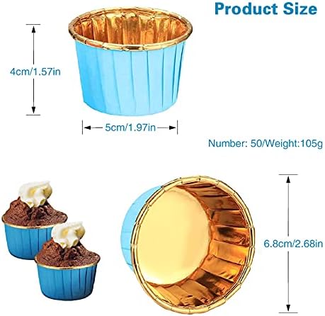 Foil Metallic Cupcake Liners, 50PCS Cupcake Cases Foil Baking Cups Mini Cake Muffin Liners for Baking Weddings Birthdays Halloween Christmas DIY Party, Blue