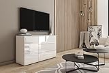 minio - cassettiera con ante e cassetti parma, larghezza 111cm, mobile soggiorno, push to open credenza, pratico e funzionale - bianco/bianco lucido