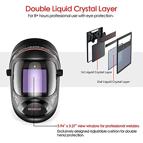 Tekware Ultra Large Viewing Screen True Color Solar Power Auto Darkening Welding Helmet, Hemispherical 4C Lense, 4 Arc Sensor Wide Shade 4~5/9-9/13 For Tig Mig Arc Weld Grinding Welder Mask #TOP2