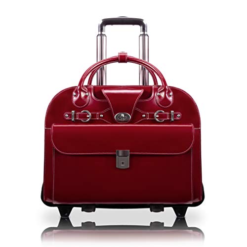 Mckleinusa W Series, Roseville, Top Grain Cowhide Leather, 15" Leather Fly-Through Checkpoint-Friendly Patented Detachable -Wheeled Ladies' Laptop Briefcase, Red (96646), 18"X8.75"X14.5" #TOP2