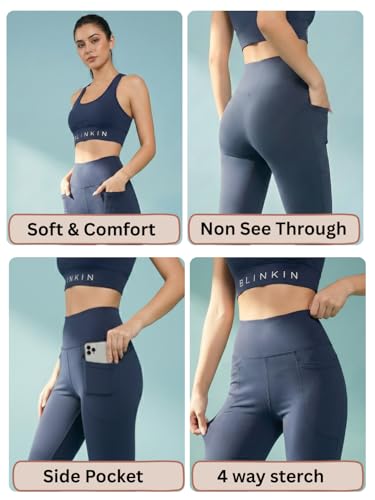 Image of BLINKIN Flared Gym Pants for Women's Workout - The Ultimate Yoga Pants | Workout Lowers | Gym Track Pants for Women with Side Pockets (4830)