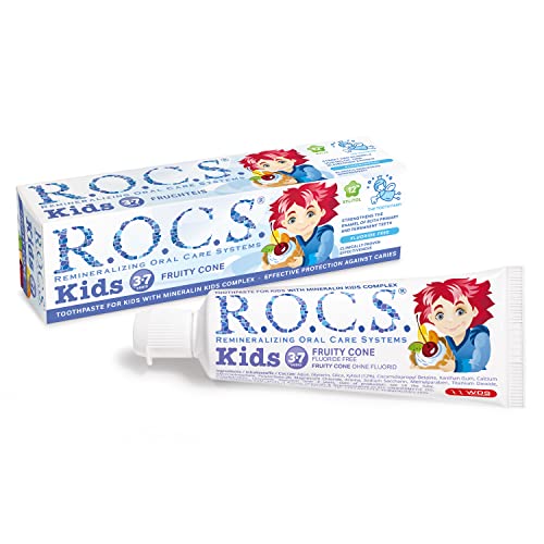 R.O.C.S. Dentifrice pour enfants Cône Fruité-Saveur de crème Glacée-Sans fluor-Sans danger en cas d'ingestion - Pour le lait et les premières dents permanentes