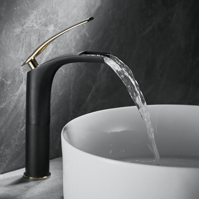 Grifo mezclador de lavabo blanco dorado frío y caliente estilo alto