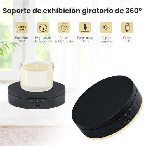 Miniatura 2 de Mcbazel Mesa Giratoria Eléctrica Para Fotografía, Base Giratoria Eléctrica De 360 Grados, Plato Giratorio Para Fotografía, Grabación De Vídeo, Presentaciones De Joyas - 14.5cm 5.7 Inch Negro