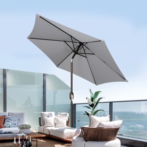 Image of Blissun 7.5 ft Patio Umbrella, Yard Umbrella, Outdoor Market Umbrella with Push Button Tilt Crank, Grey