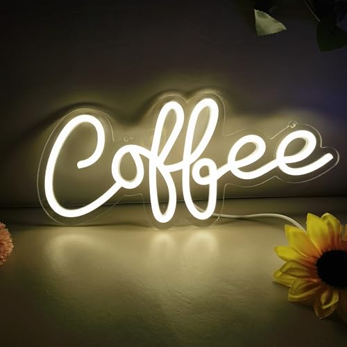 Image of Warm White Coffee Neon Sign,Dimmable Coffee Bar Light up Sign,Arylic Neon Lights for Coffee Bar Accessories,Coffee Bar Signs for Coffee Station Wall Decor Art Decor,5V USB Powered,14x6.3In