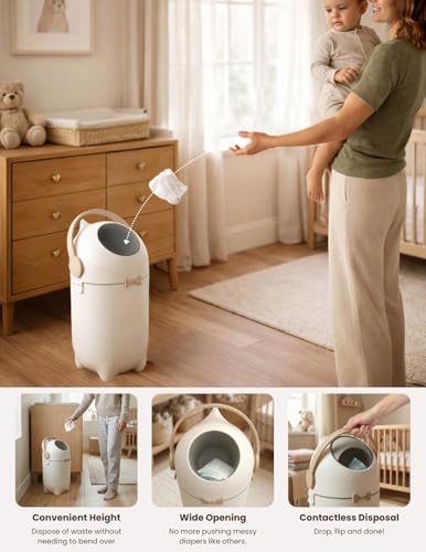 iTouchless Odor-Locking Diaper Pail - 2026 Award-Winning Ag+ Silver Ion Nursery Bin - Fits Any Bag, No Refills Needed - Includes 20 Leak-Proof Bags (Hold 300 Diapers) - Boho White Baby Registry Gift - Thumbnail 4