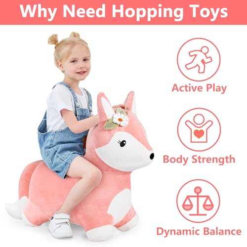 Iplay, Ilearn 0129 Bouncy Pals Hopping Fox Horse, Toddler Girl Inflatable Bouncing Animal Hopper Toy thumb #1