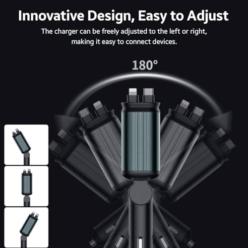 Image of 120W Fast Car Charger (2026 New Version) with 80CM Retractable Type-C Charging Cable for 4 Devices - Universal Car Mobile Charger for All Smartphones & Tablets, Dual USB Ports,12V Car Socket