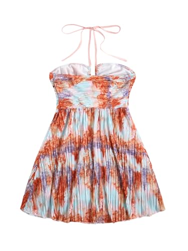 Image of SOLY HUX Women's Tie Dye Cami Dress Halter Backless Sleeveless A Line Short Summer Dresses Sundress