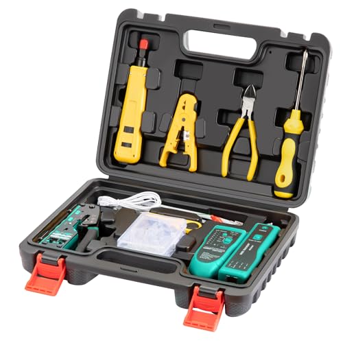 Gaobige Network Tool kit, Pass Through RJ45 Crimp Tool kit, Ethernet Crimper Cat6 Cat5 Cat5e Crimping Tool, Wire Tracker, 110/88 Punchdown Tool, Cat6 Pass Through Connectors, Stripper, Cutter
