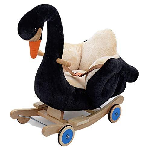 Schaukelpferd QIQIDEDIAN Holz für Kinder mit doppeltem Verwendungszweck ohne Musik Kinder (Color : Black)