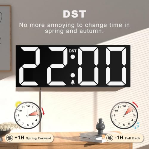 Image of JALL 22 inch Large Digital Wall Clock, Big LED Display with Night Light, Auto Dimming & DST, Giant Alarm Clock for Seniors, Elderly Parents, Gift for Mom Dad (White)