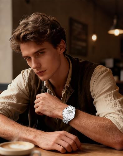 Image of OLEVS Men Automatic Watch Diamond Skeleton Mechanical Original Luxury Self Winding Wrist Watch for Men