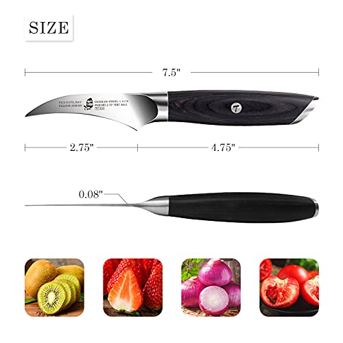Tuo Bird Beak Paring Knife - 2.75" Peeling Knife Fruit Knife - German Stainless Steel Peeling Paring Knife - Tourne Knife With Pakkawood Handle - Falcon Series With Gift Box #TOP2