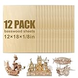 XMAXUECY 12 Pack Basswood Sheets 12x18x1/8 Inch, Balsa Wood Sheet, 3mm Plywood for Laser Cutting & Engraving, Unfinished Wood for DIY Crafts, Models, Ornaments, and Drawing Projects