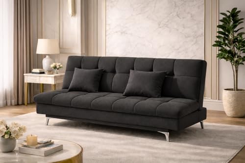 Image of Krancy 3-Seater Sofa Cum Bed for Living Room, Office & Home | Premium Fabric Sleeper Sofa Set with 1 Year Warranty | Comfortable Sofa for Guests, Lounge & Small Spaces | Black