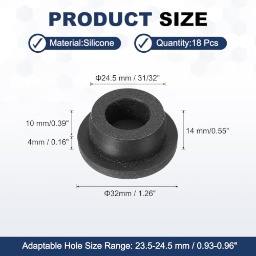 Image of MECCANIXITY 18pcs T-Shaped Silicone Plugs 24.5mm 31 /32 Inch Dia Snap in Plug Hole Seal Cover Round Rubber Stopper for 23.5-24.5mm Holes Kitchen Rubber Bulkheads Waterproof Sealing, Black